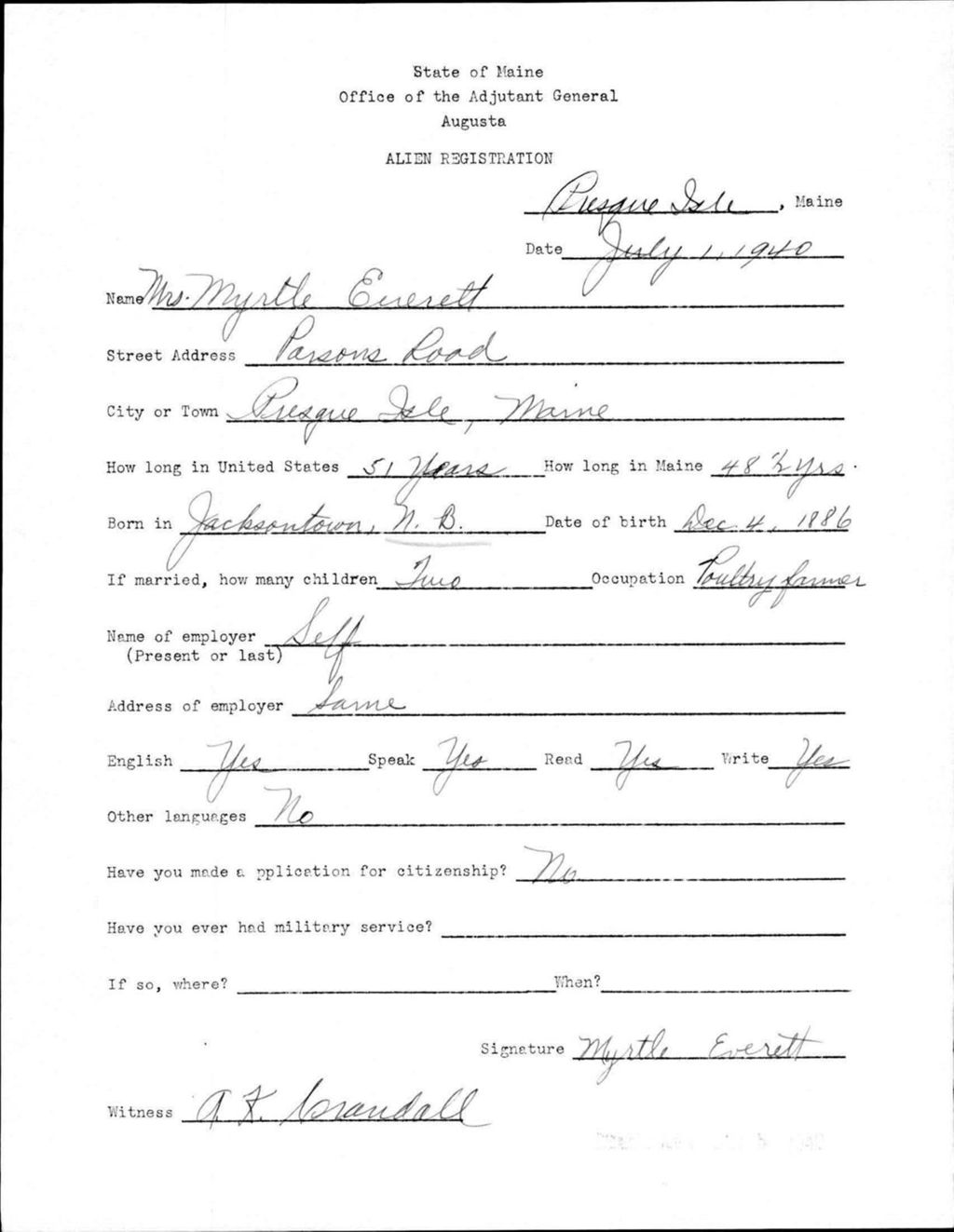 Miniature of Alien Registration- Everett, Myrtle (Presque Isle, Aroostook County)