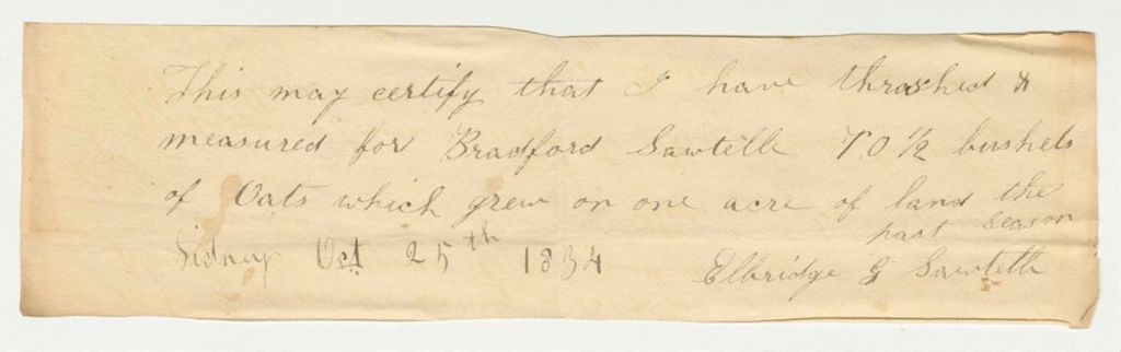 Miniature of Statement of Eldridge Sawtelle for Bradford Sawtelle on Oats