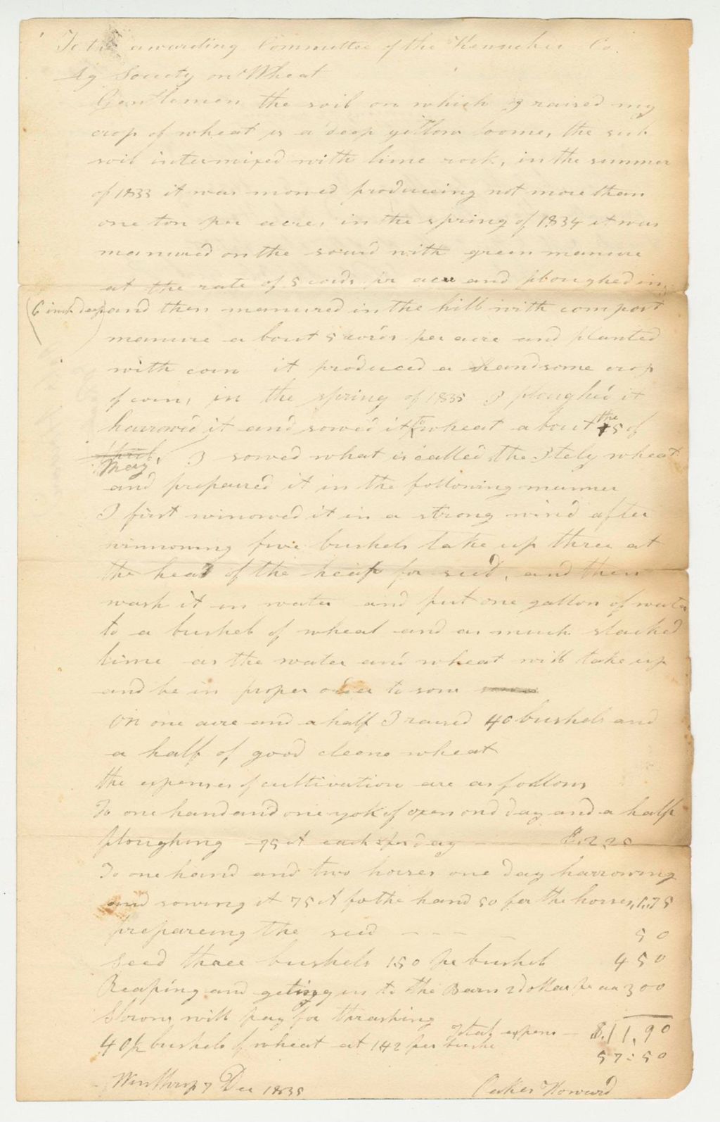 Miniature of Statement of Oaks Howard on Wheat