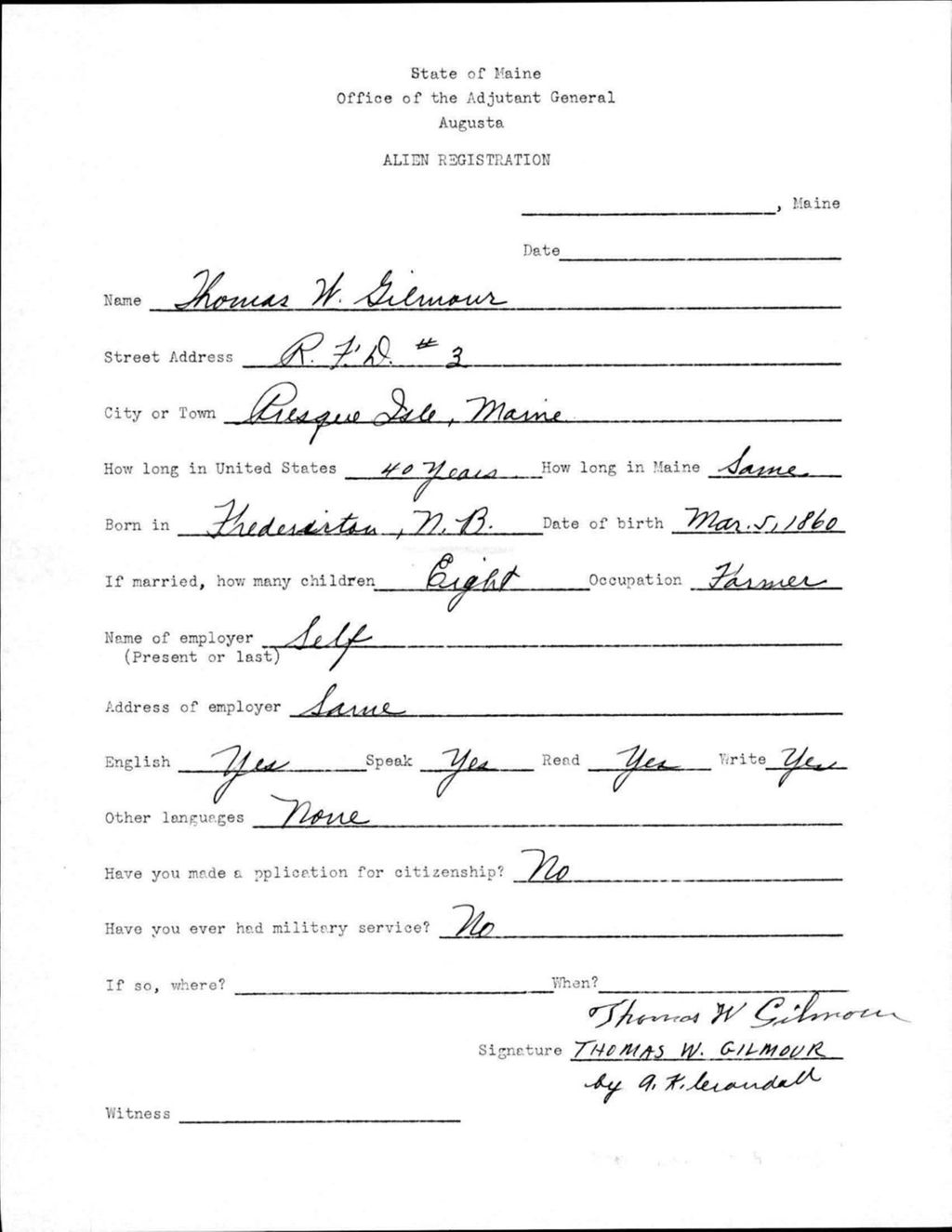 Miniature of Alien Registration- Gilmour, Thomas W. (Presque Isle, Aroostook County)