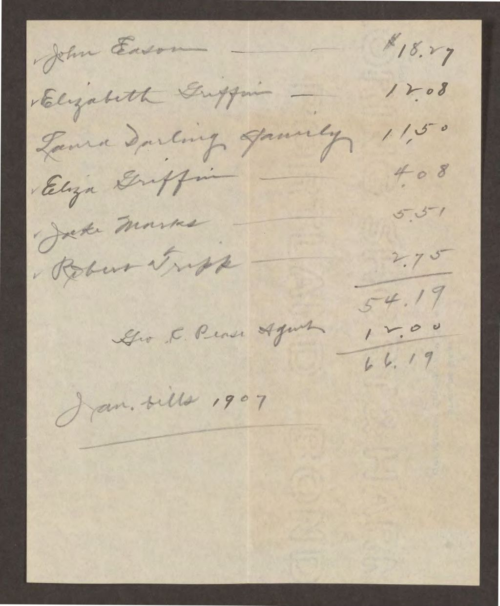 Miniature of List of amounts owed George C. Pease for residents of Malaga Island