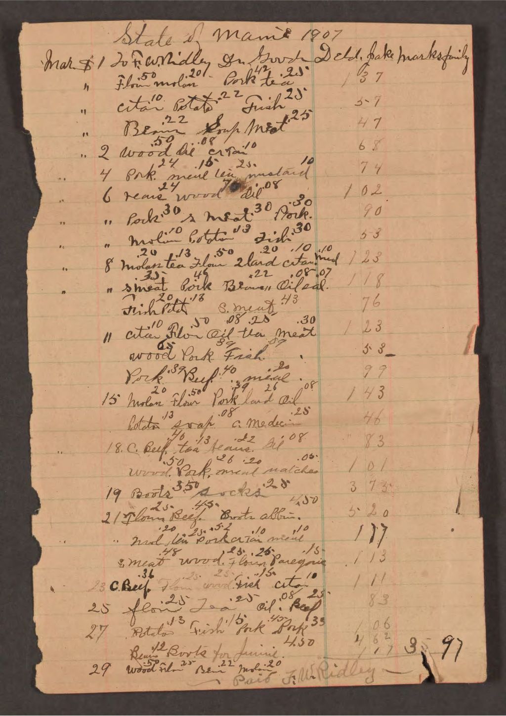 Miniature of Account with F.W. Ridley for Jake Marks family