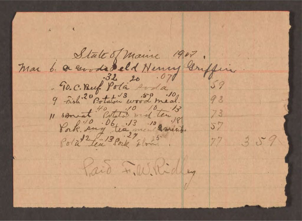 Miniature of Account with F.W. Ridley for Henry Griffin