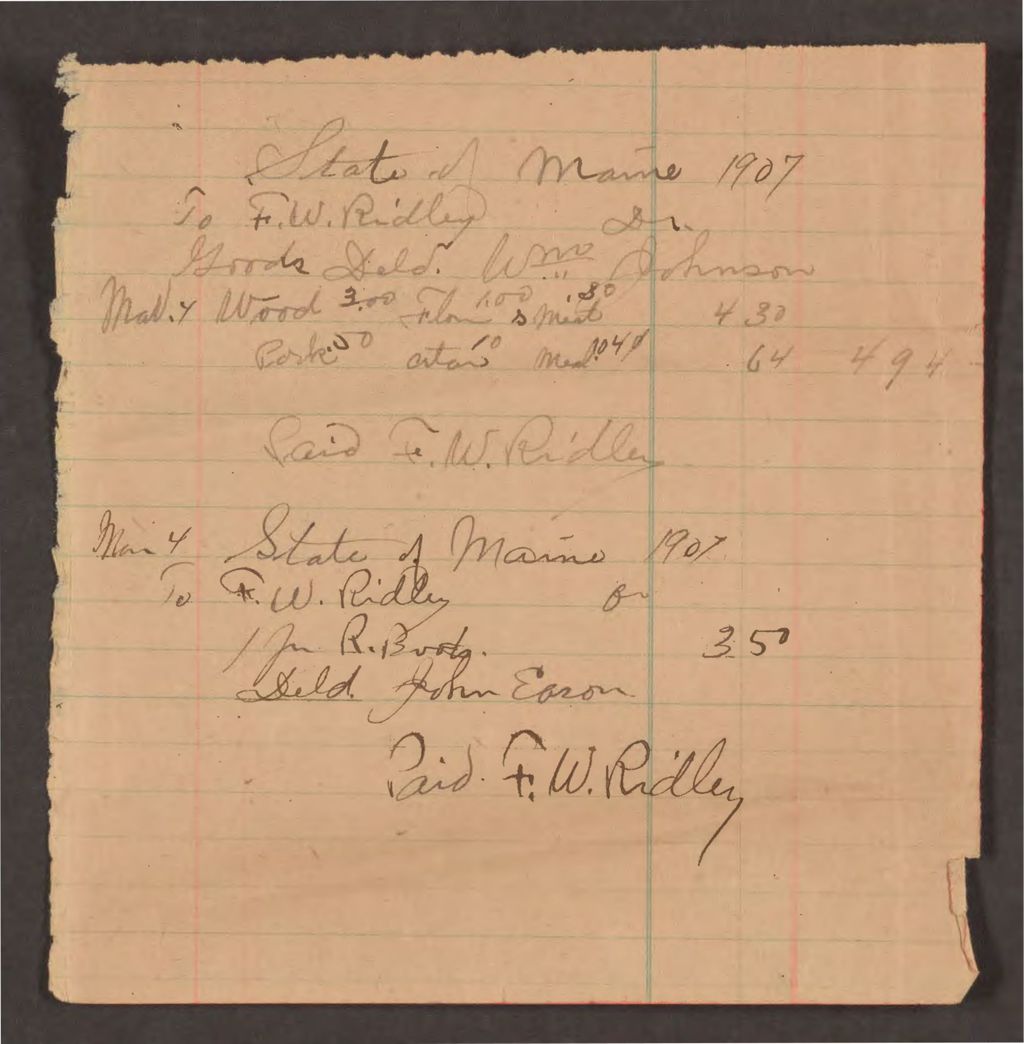 Miniature of Account with F.W. Ridley for support of paupers
