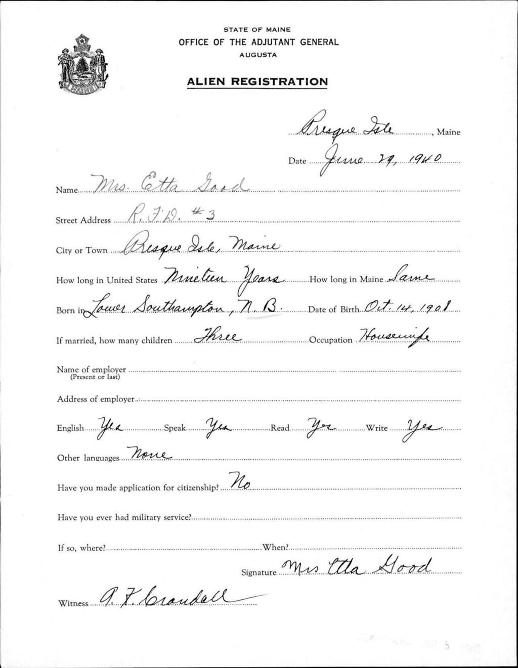 Miniature of Alien Registration- Good, Etta (Presque Isle, Aroostook County)