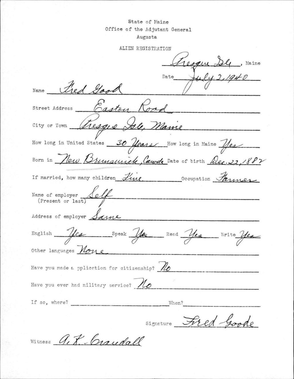 Miniature of Alien Registration- Good, Fred (Presque Isle, Aroostook County)