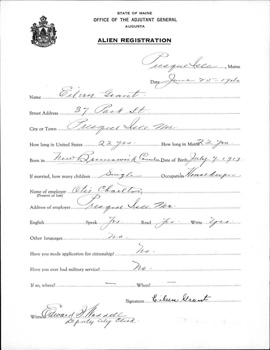 Miniature of Alien Registration- Grant, Eileen (Presque Isle, Aroostook County)