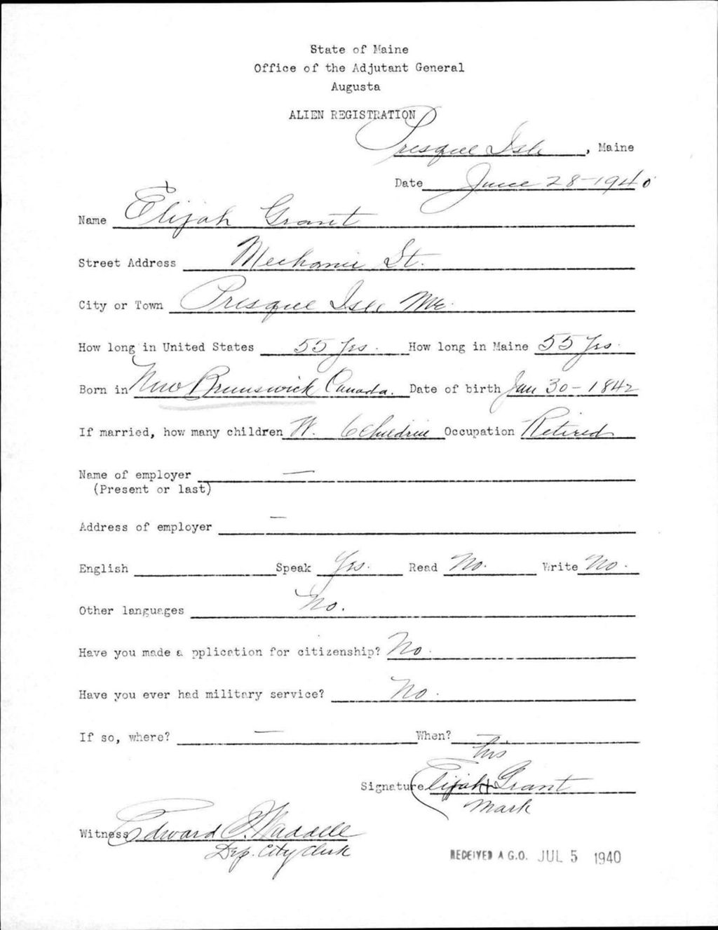 Miniature of Alien Registration- Grant, Elijah (Presque Isle, Aroostook County)