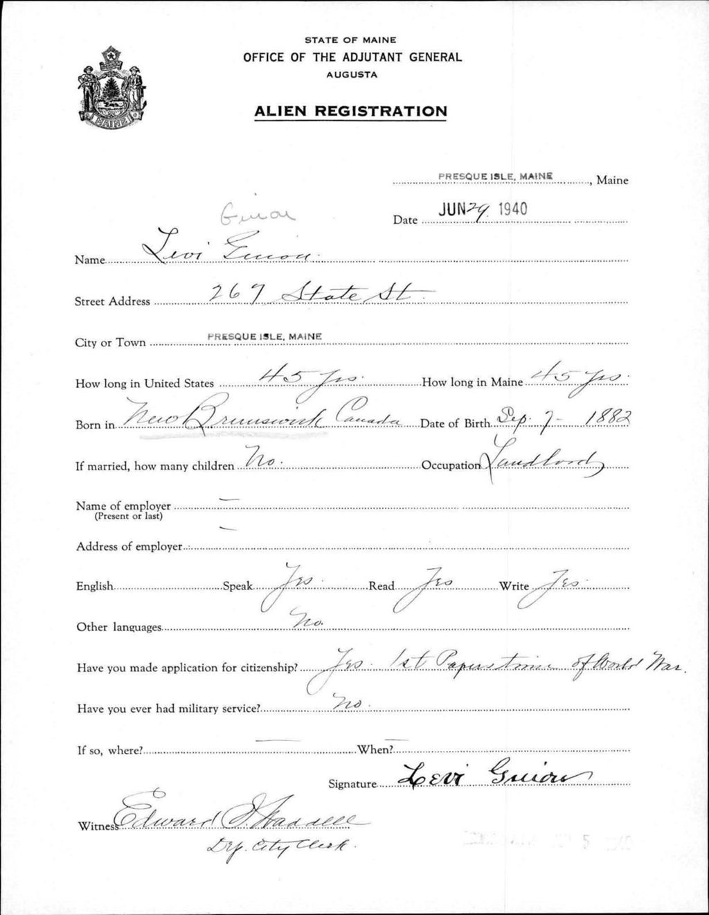 Miniature of Alien Registration- Guiou, Levi (Presque Isle, Aroostook County)