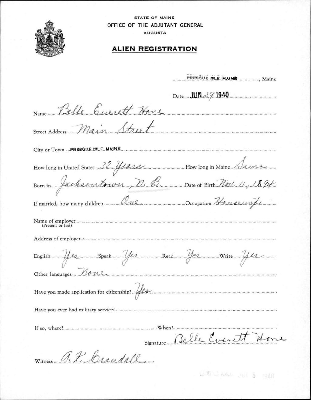 Miniature of Alien Registration- Everett, Belle (Presque Isle, Aroostook County)