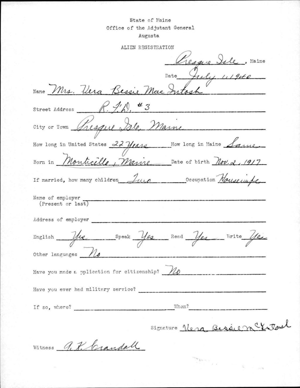 Miniature of Alien Registration- Macintosh, Vera B. (Presque Isle, Aroostook County)