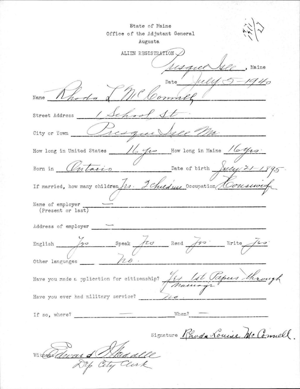 Miniature of Alien Registration- Mcconnell, Rhoda L. (Presque Isle, Aroostook County)