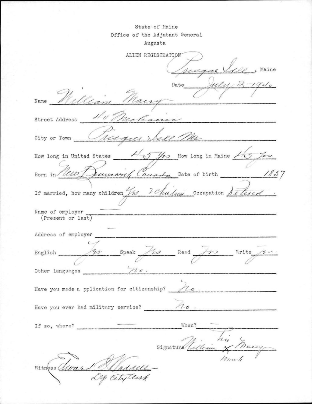 Miniature of Alien Registration- Macry, William (Presque Isle, Aroostook County)