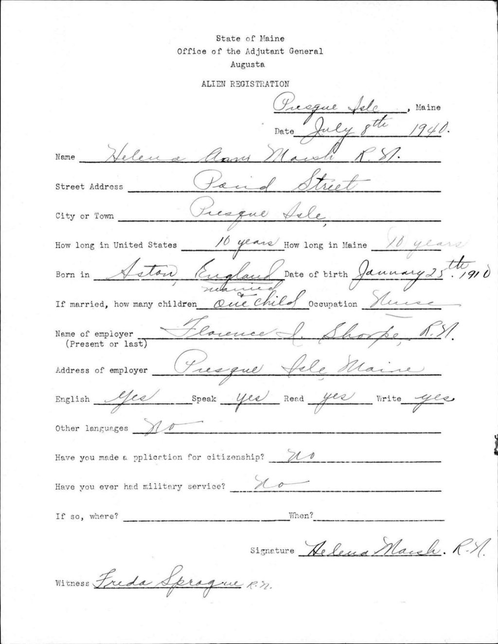 Miniature of Alien Registration- Marsh, Helena A. (Presque Isle, Aroostook County)