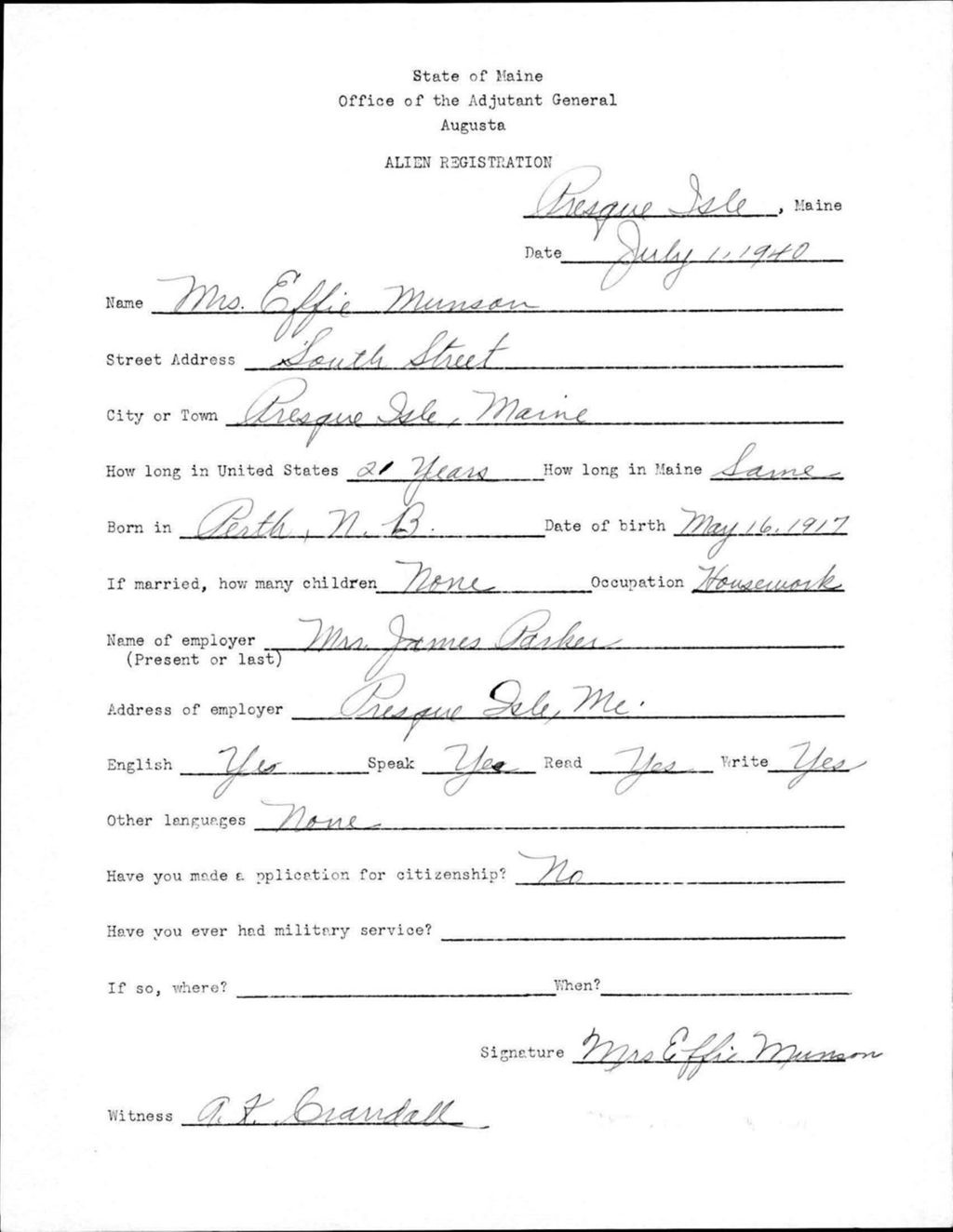 Miniature of Alien Registration- Munson, Effie (Presque Isle, Aroostook County)