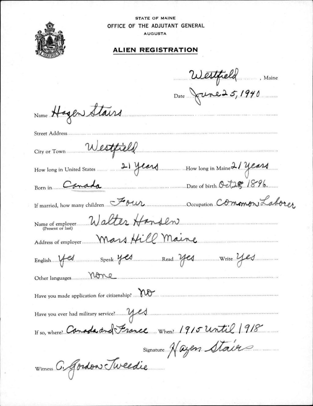 Miniature of Alien Registration- Stairs, Hazen (Wade, Aroostook County)