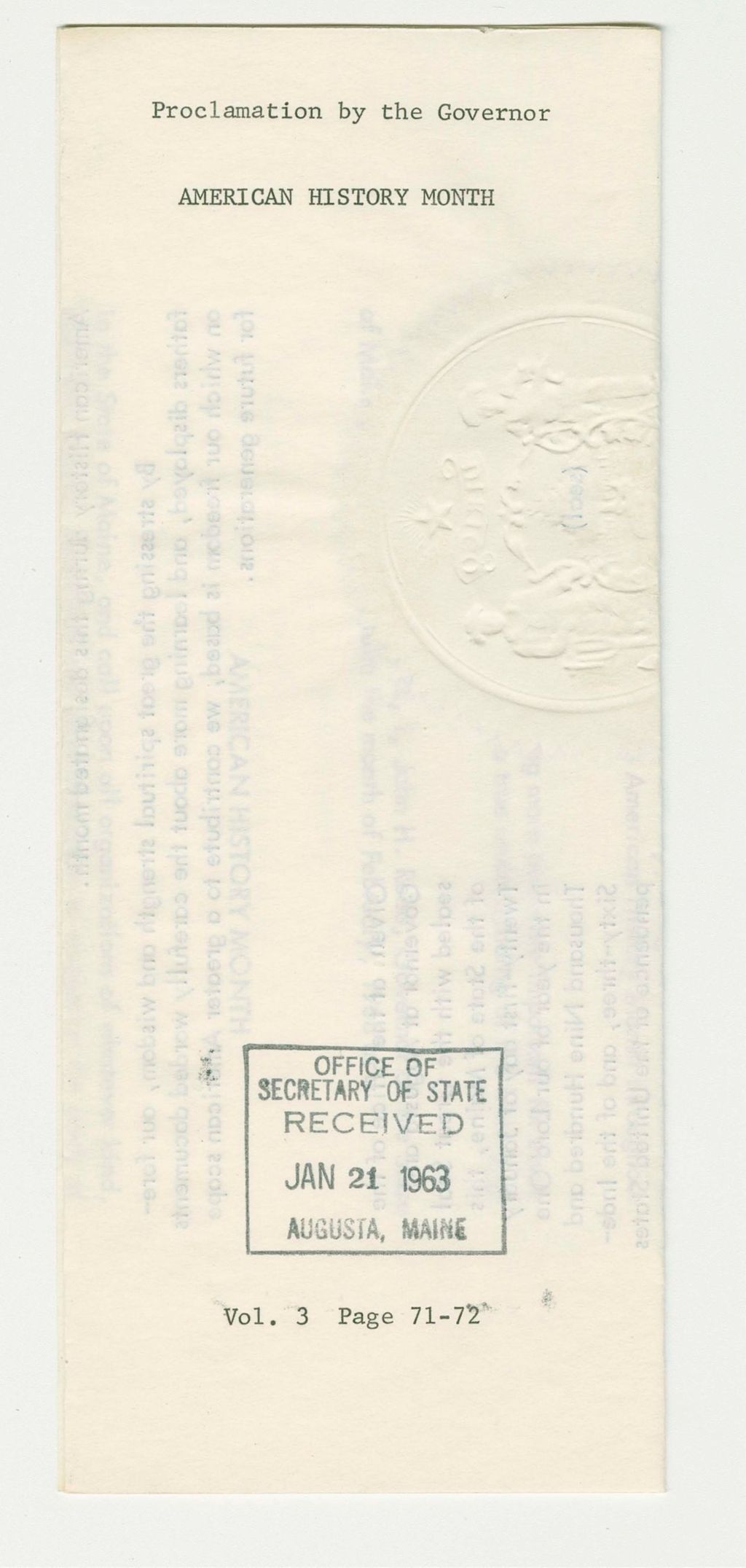 Miniature of American History Month Proclamation