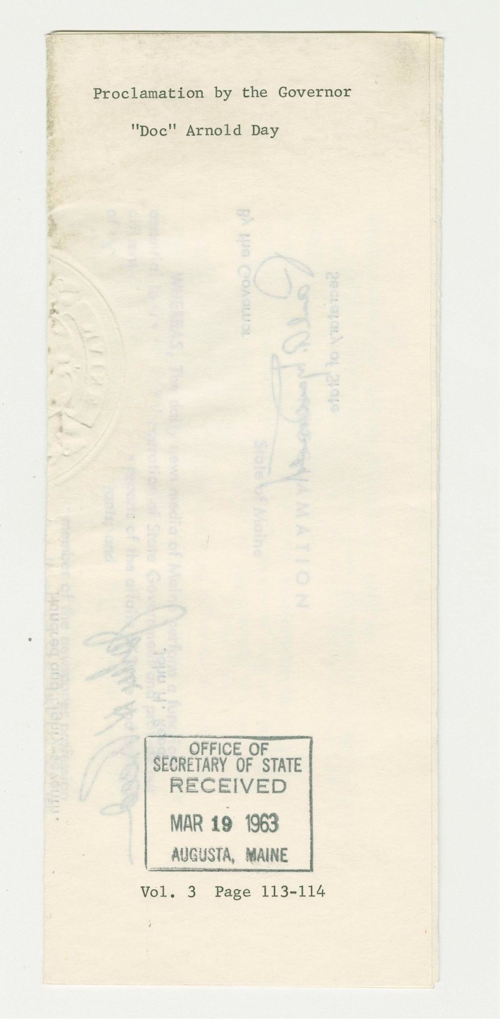 Miniature of "Doc" Arnold Day Proclamation