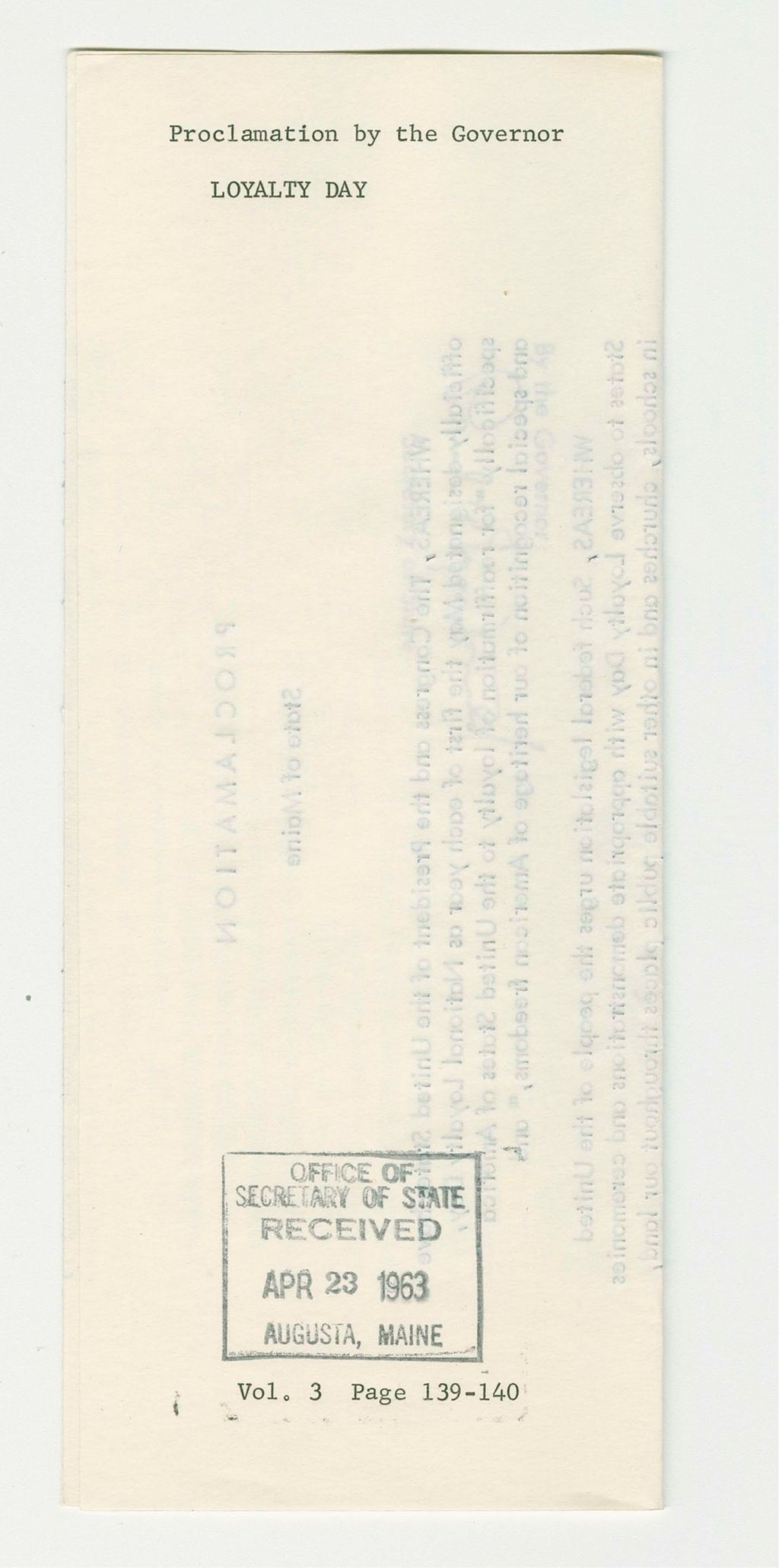 Miniature of Loyalty Day Proclamation