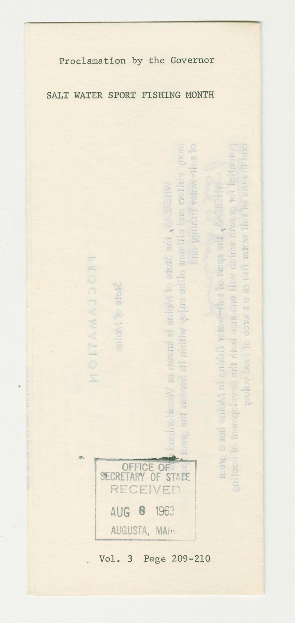 Miniature of Salt Water Sport Fishing Month Proclamation