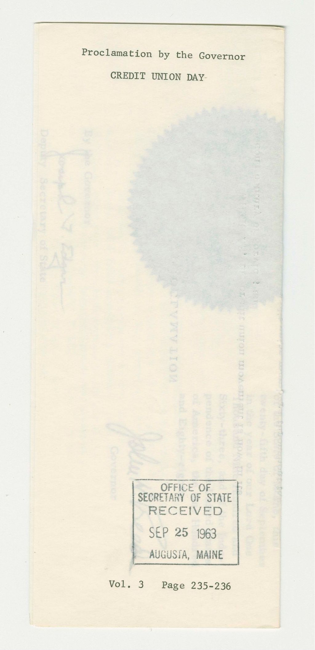 Miniature of Credit Union Day Proclamation