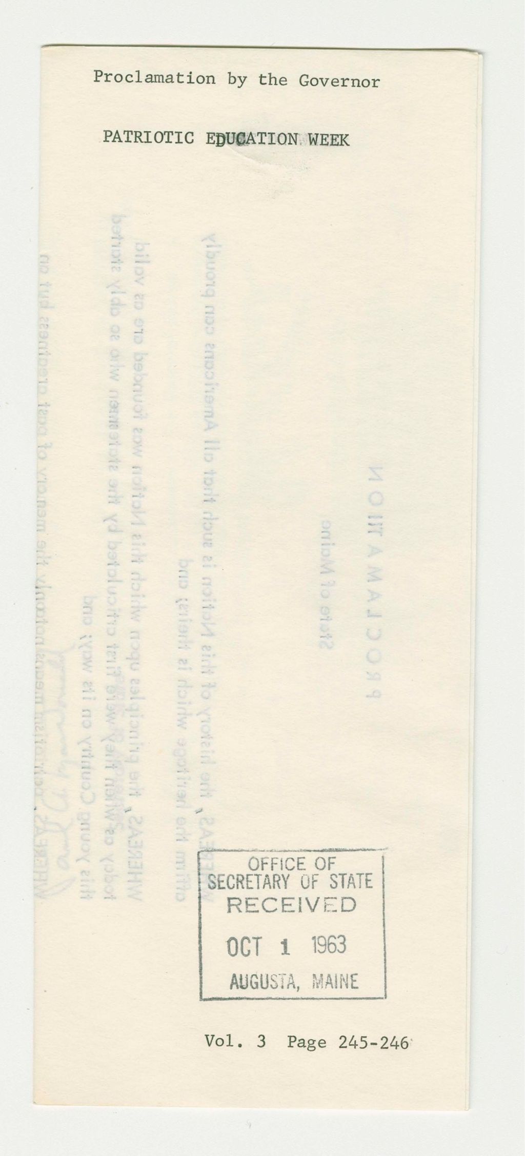 Miniature of Patriotic Education Week Proclamation