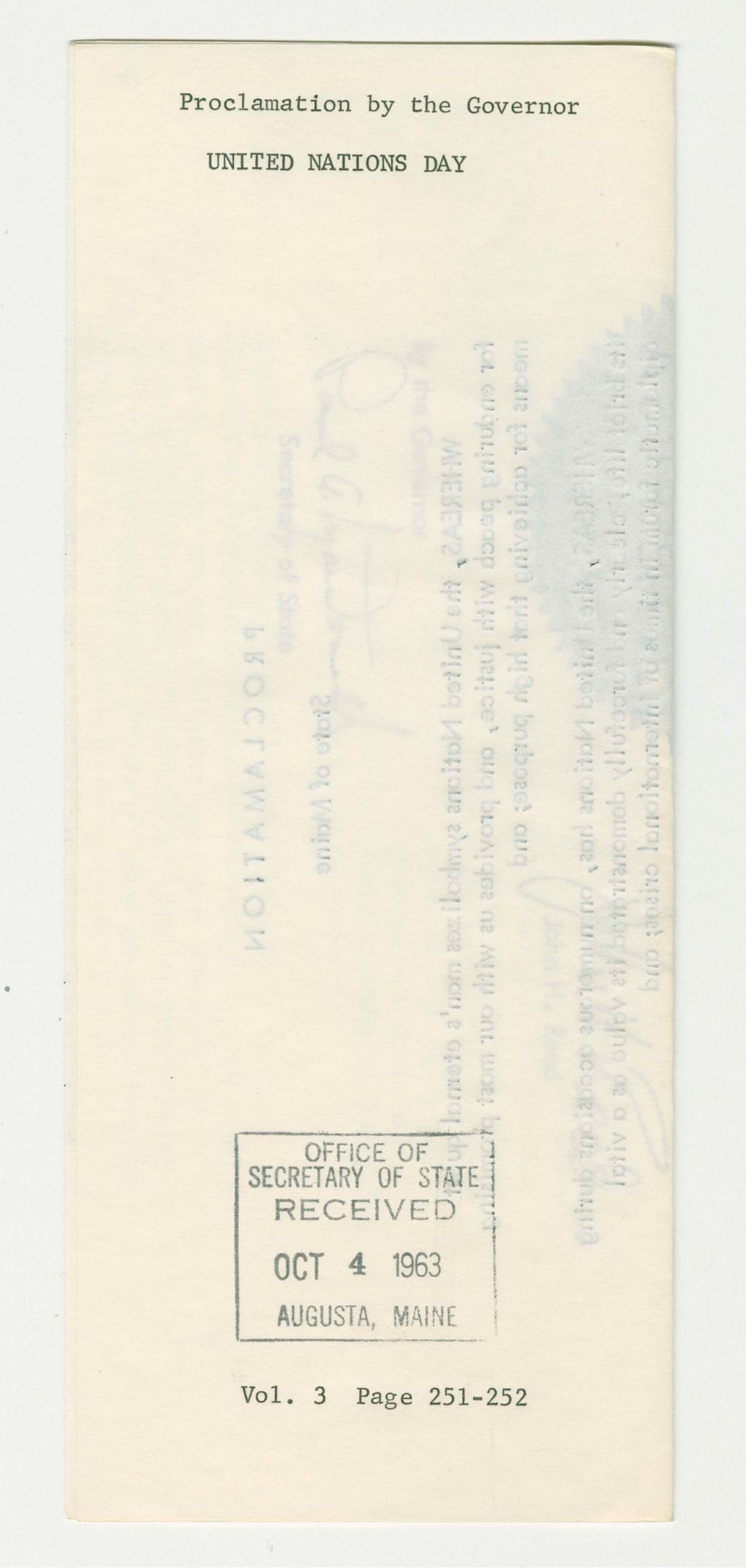 Miniature of United Nations Day Proclamation