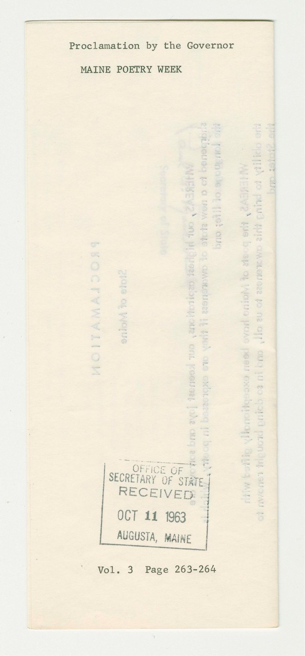 Miniature of Maine Poetry Week Proclamation