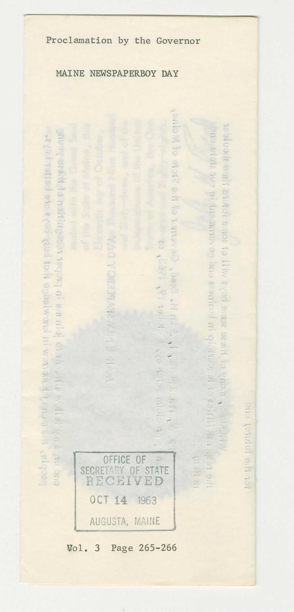 Miniature of Maine Newspaperboy Day Proclamation