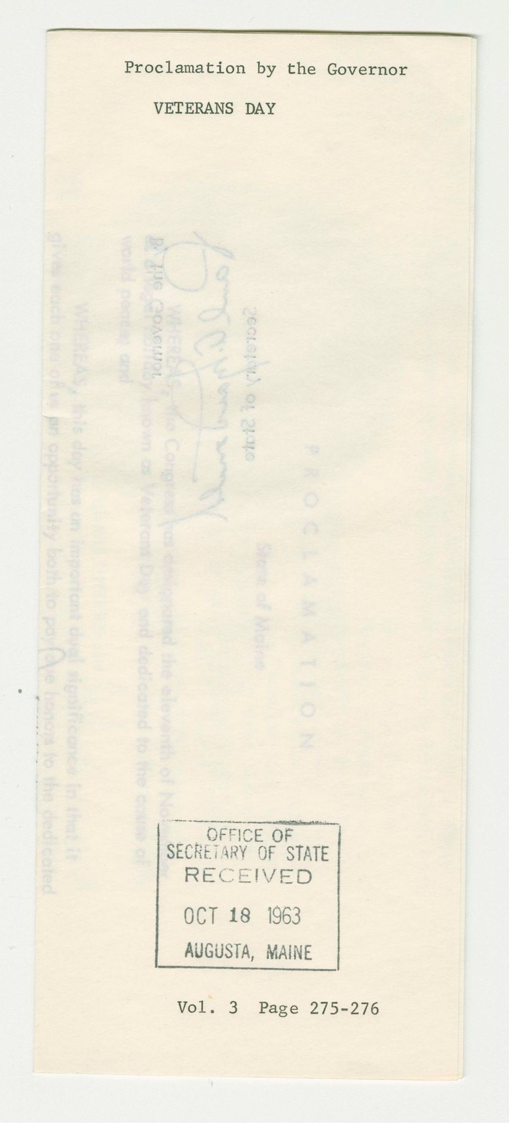 Miniature of Veterans Day Proclamation