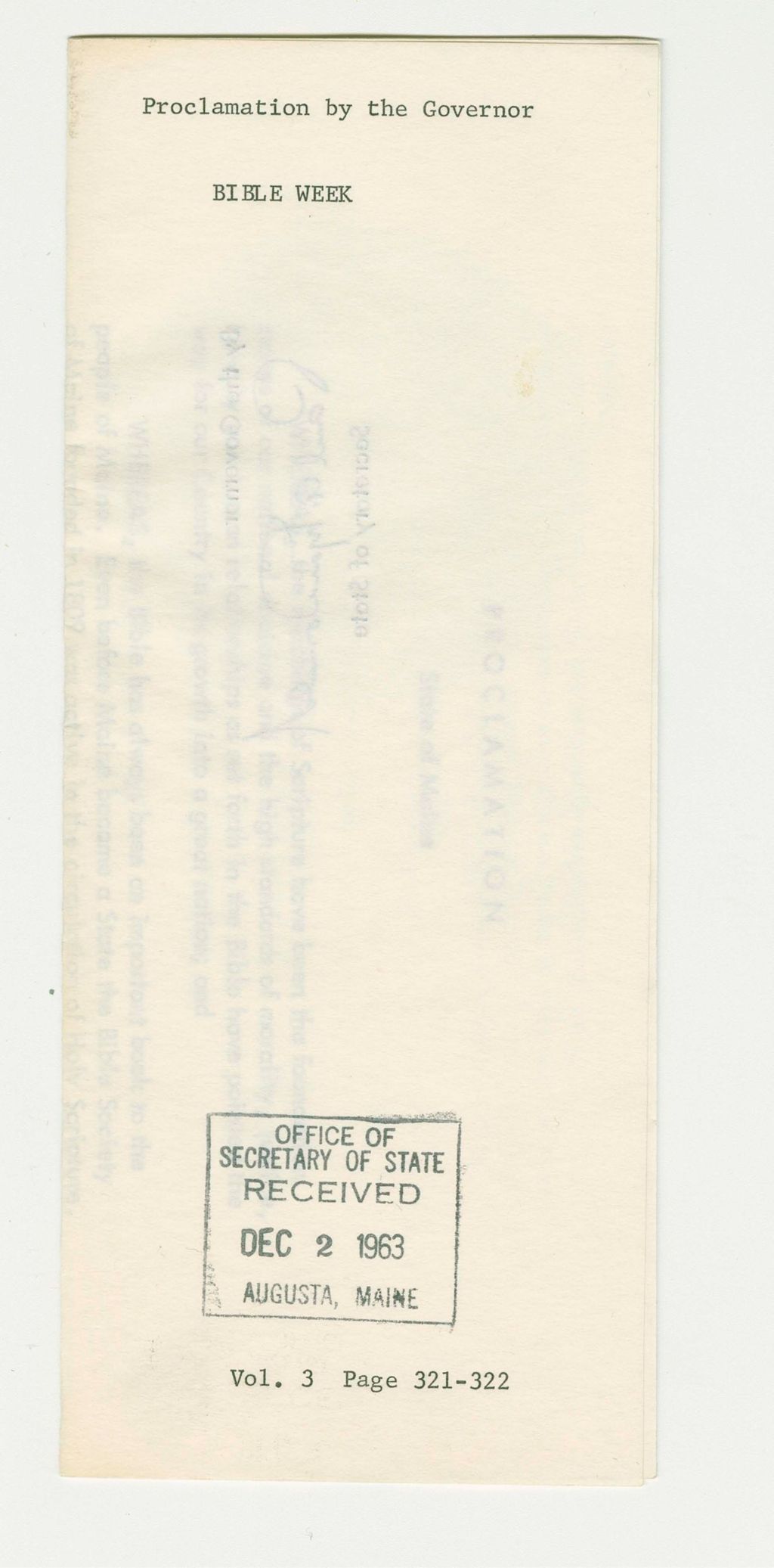 Miniature of Bible Week Proclamation