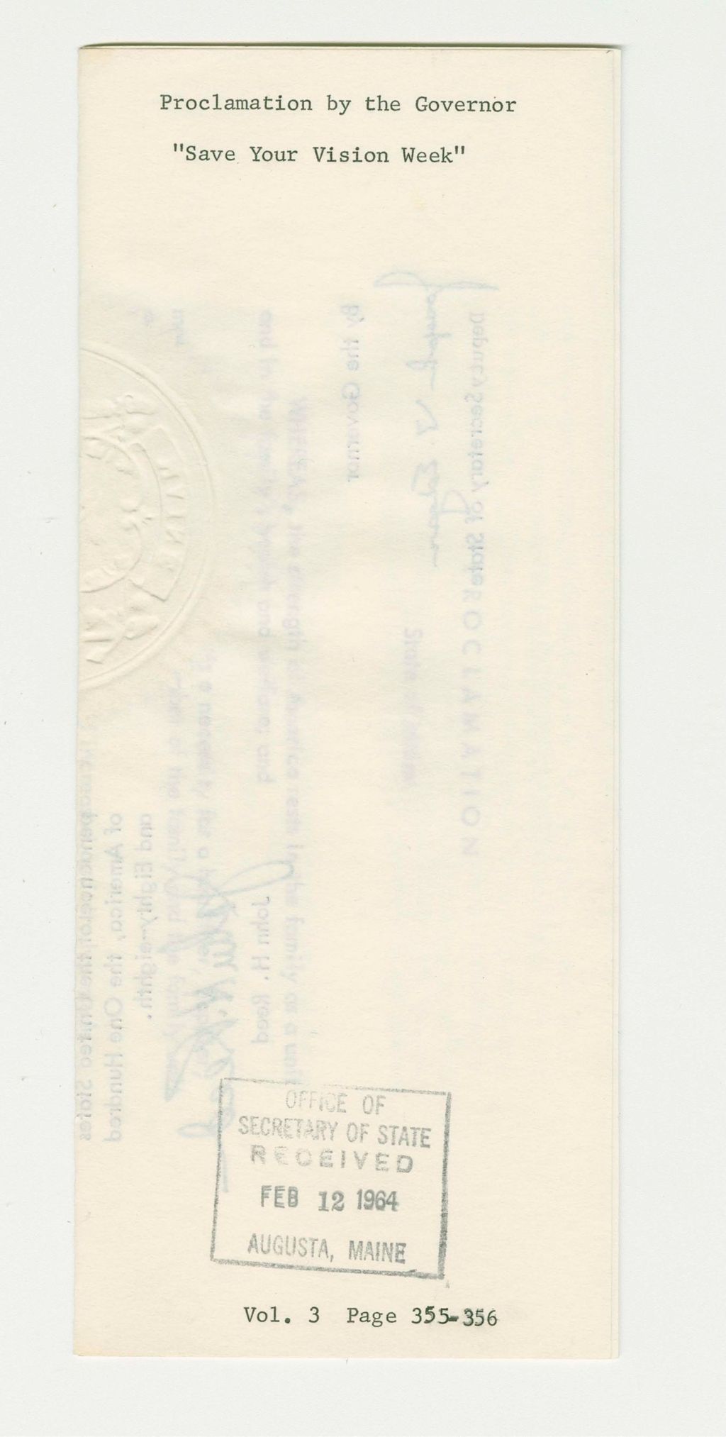 Miniature of "Save Your Vision Week" Proclamation