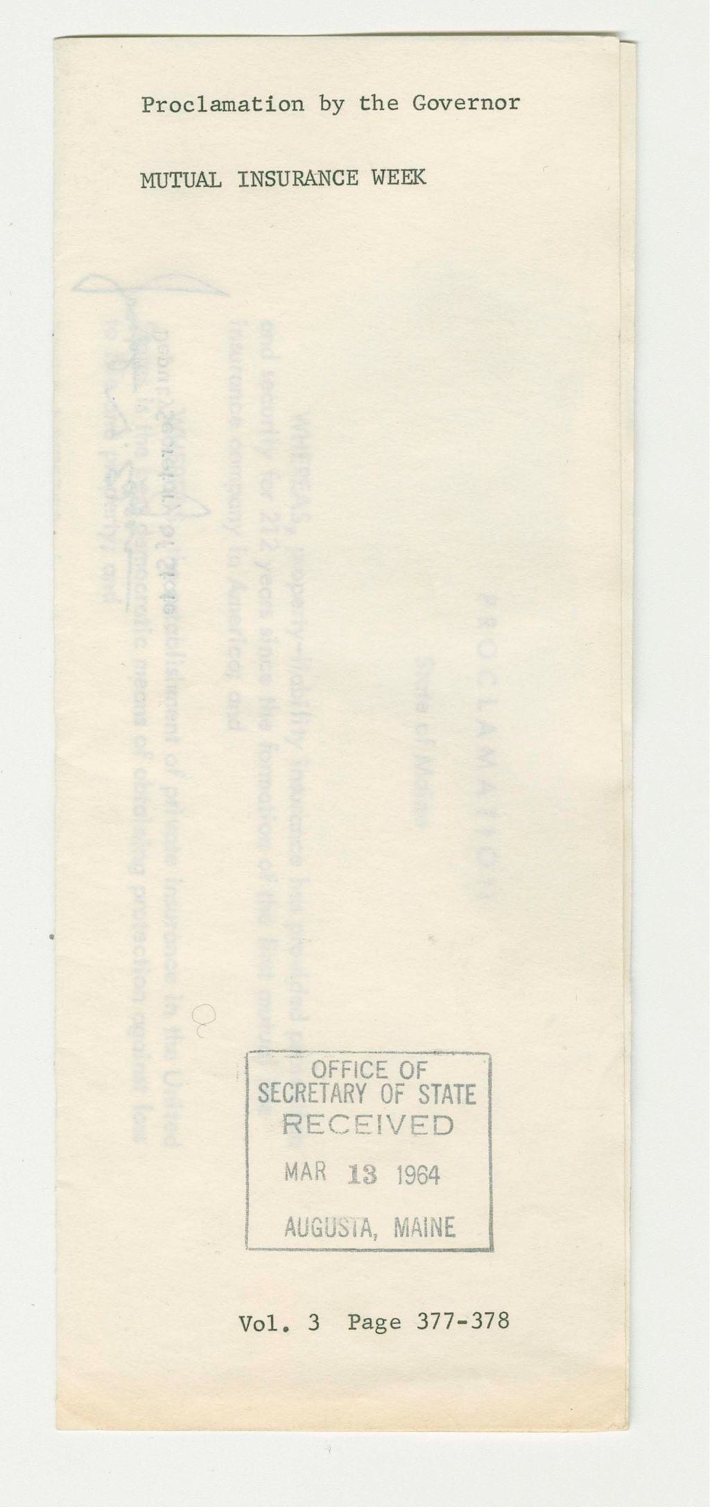 Miniature of Mutual Insurance Week Proclamation