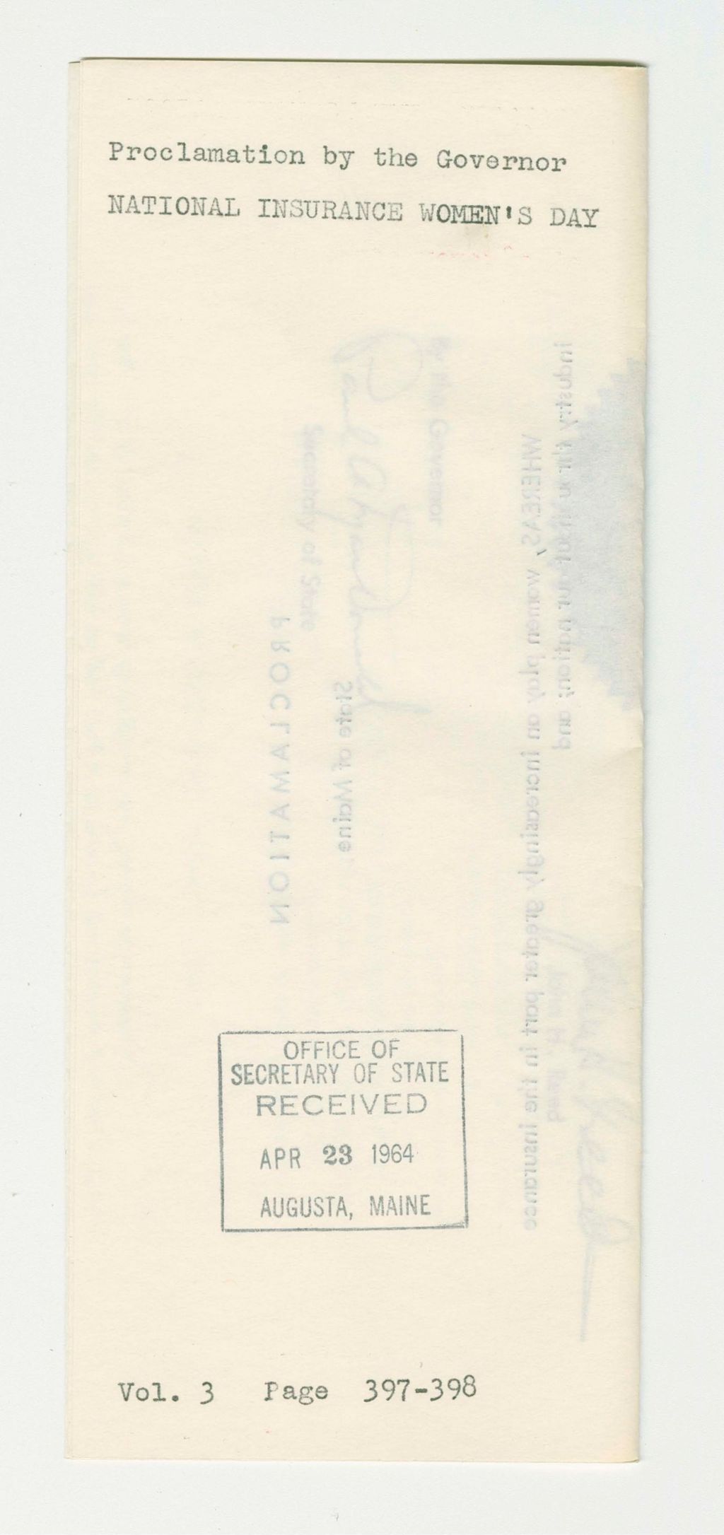Miniature of National Insurance Women's Day Proclamation