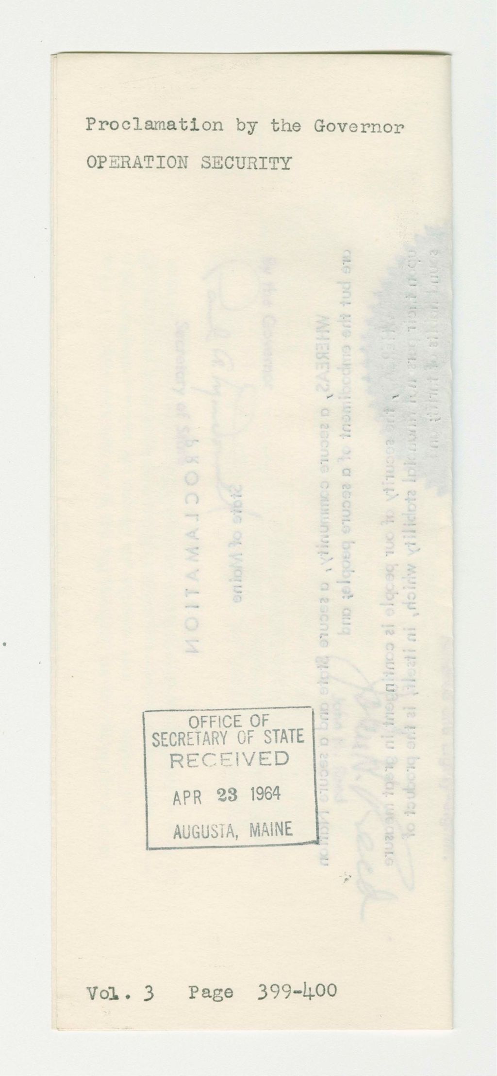 Miniature of Operation Security Proclamation