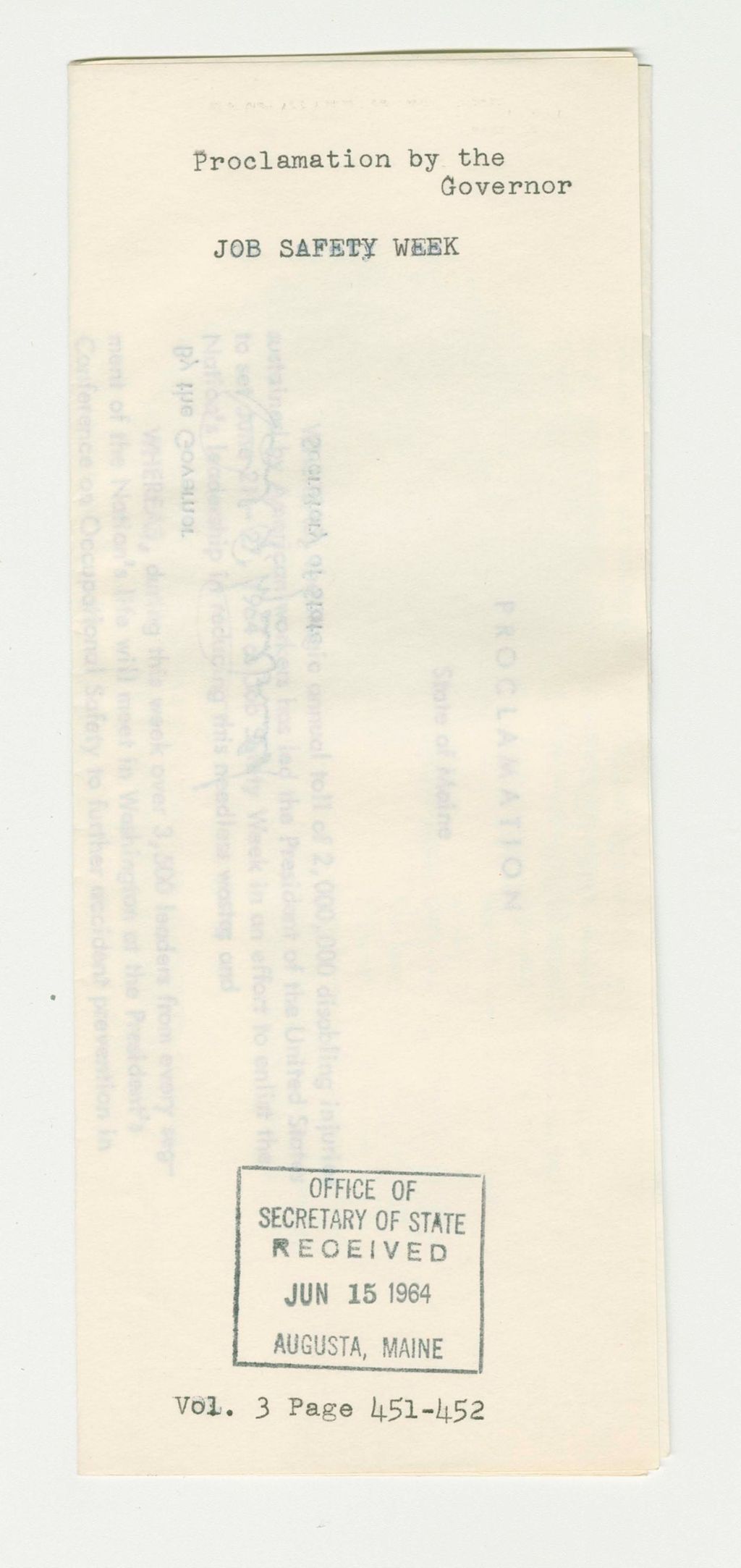 Miniature of Job Safety Week Proclamation