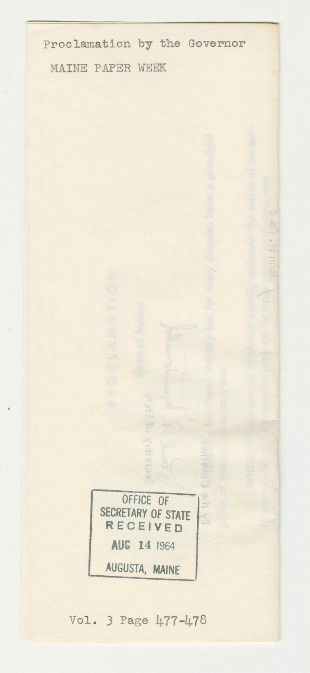 Miniature of Maine Paper Week Proclamation