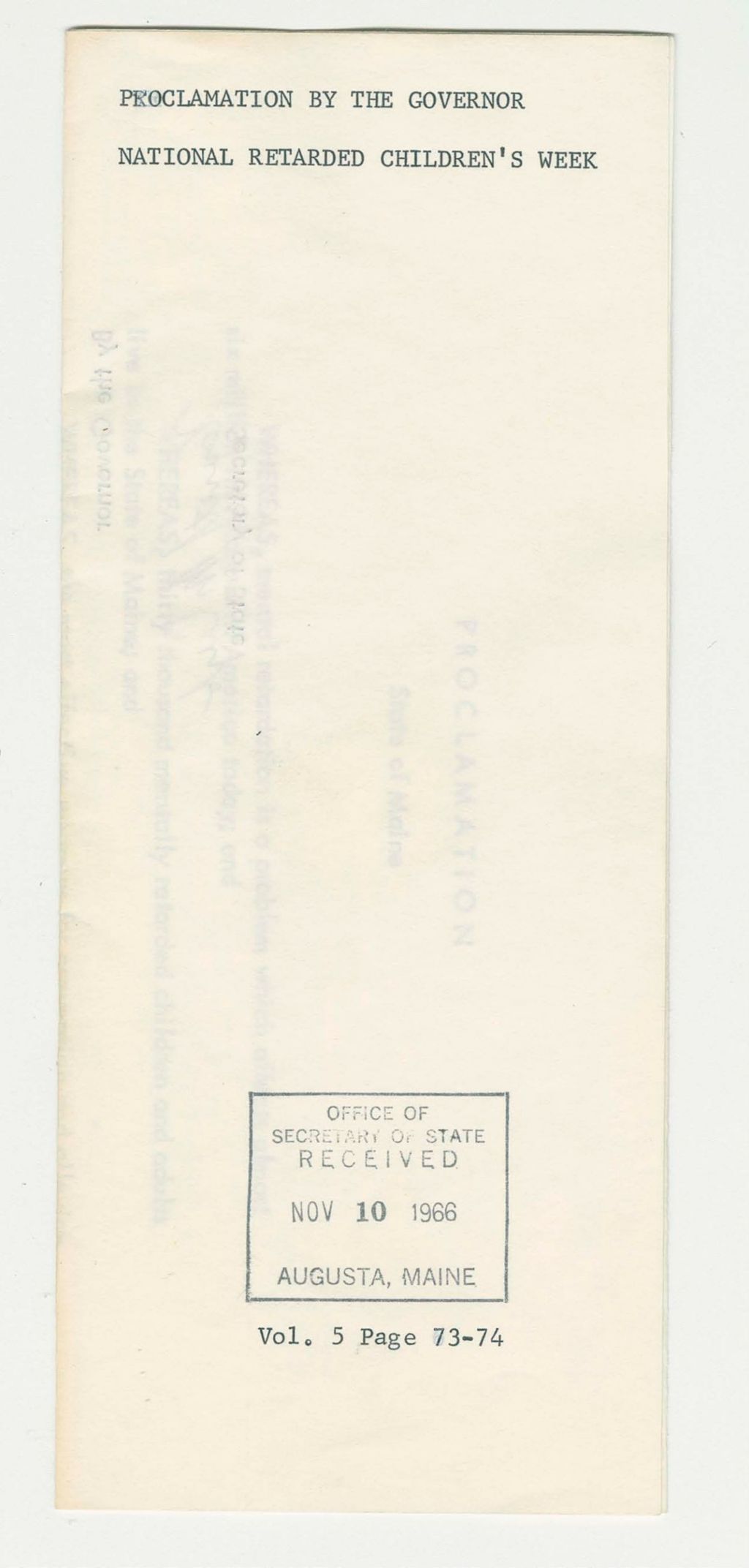 Miniature of National Retarded Children's Week Proclamation