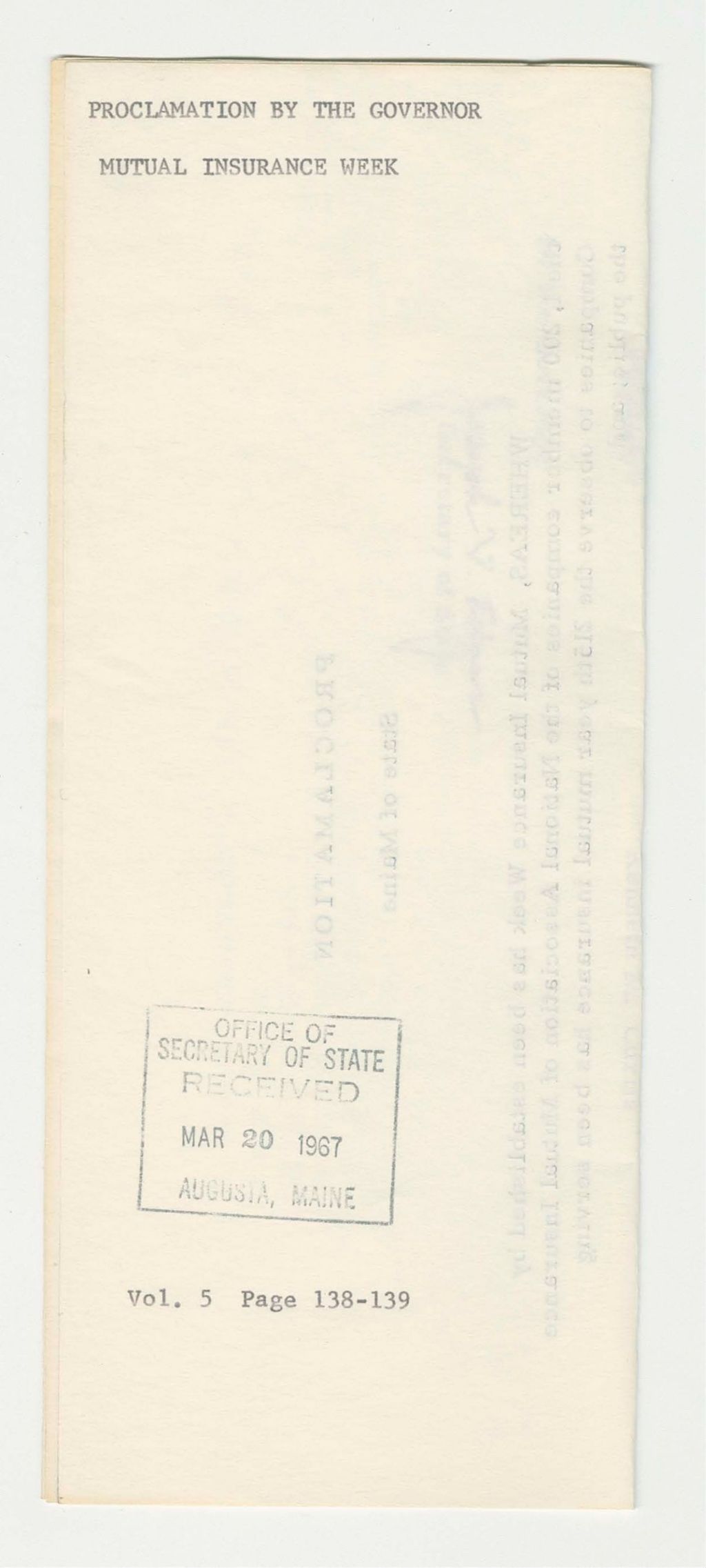 Miniature of Mutual Insurance Week Proclamation