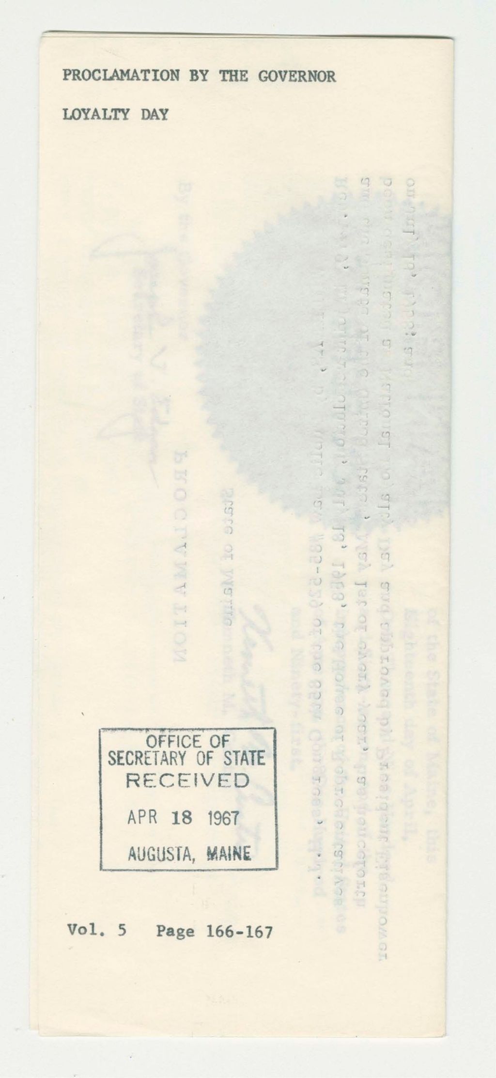 Miniature of Loyalty Day Proclamation