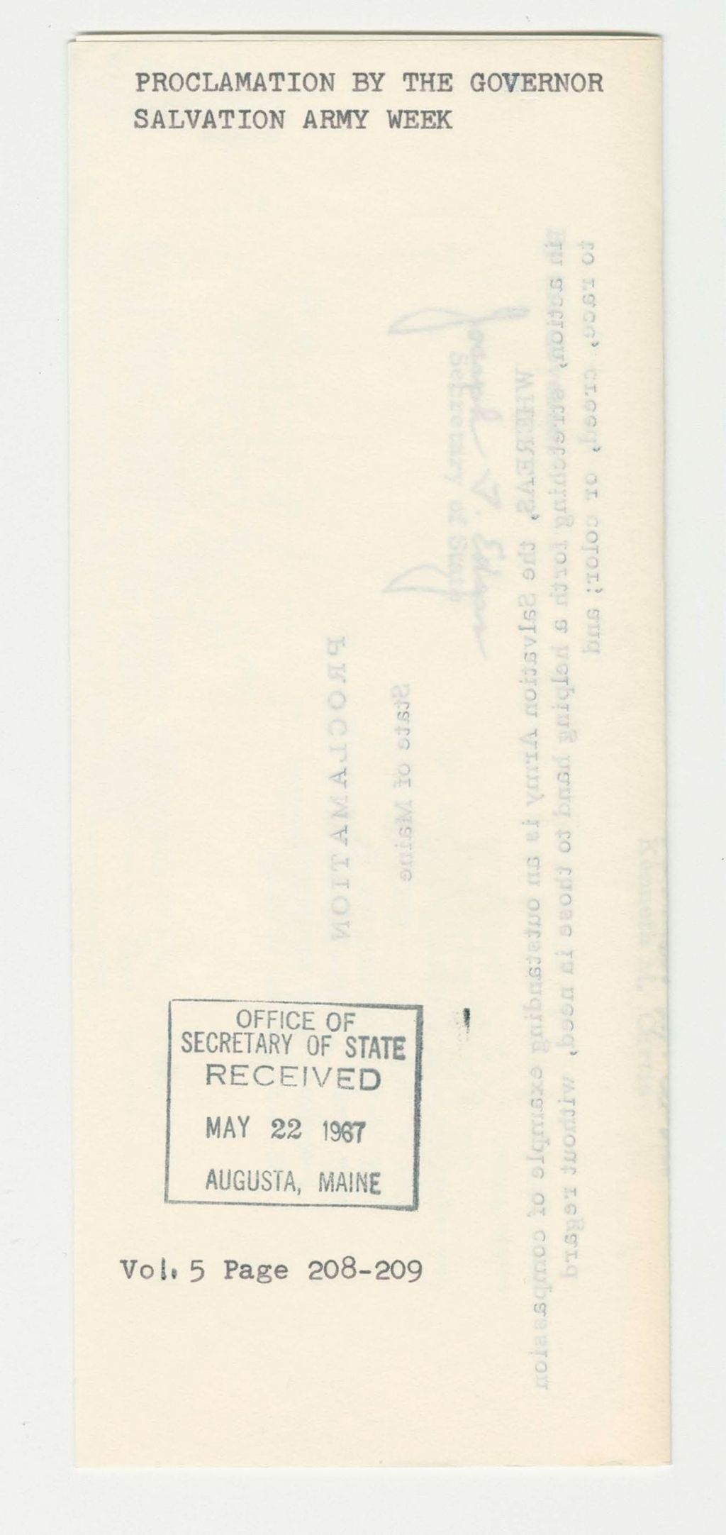 Miniature of Salvation Army Week Proclamation