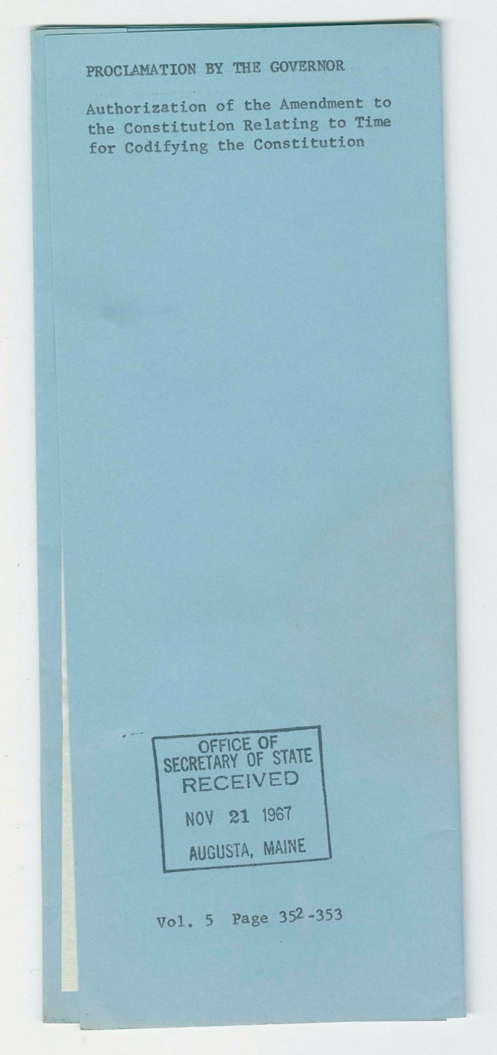 Miniature of Authorization of the Amendment to the Constitution Relating to Time for Codifying the Constitution