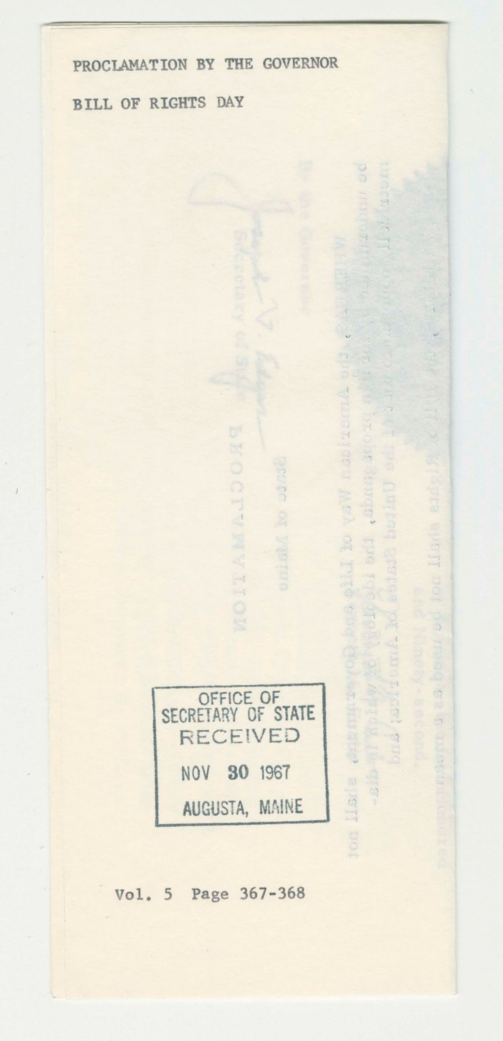 Miniature of Bill of Rights Day Proclamation