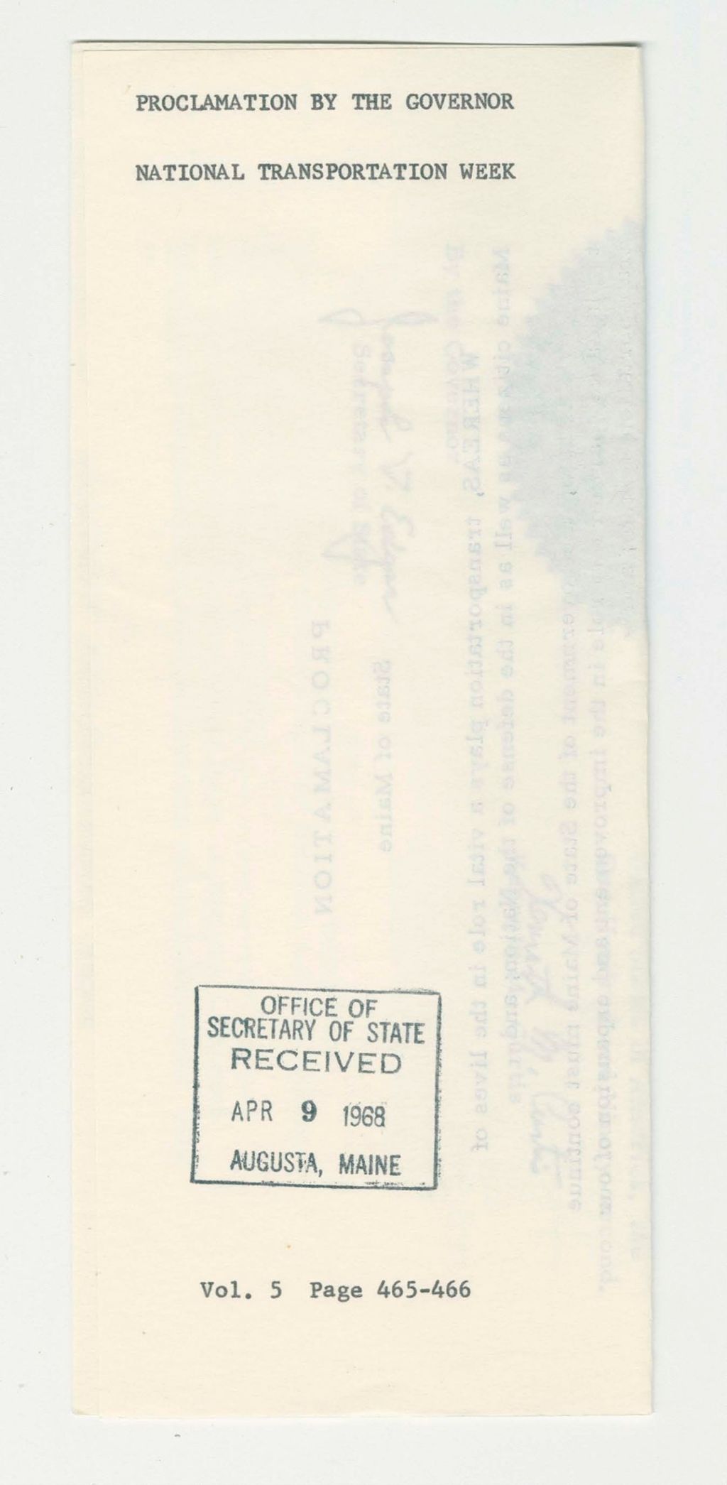 Miniature of National Transportation Week Proclamation