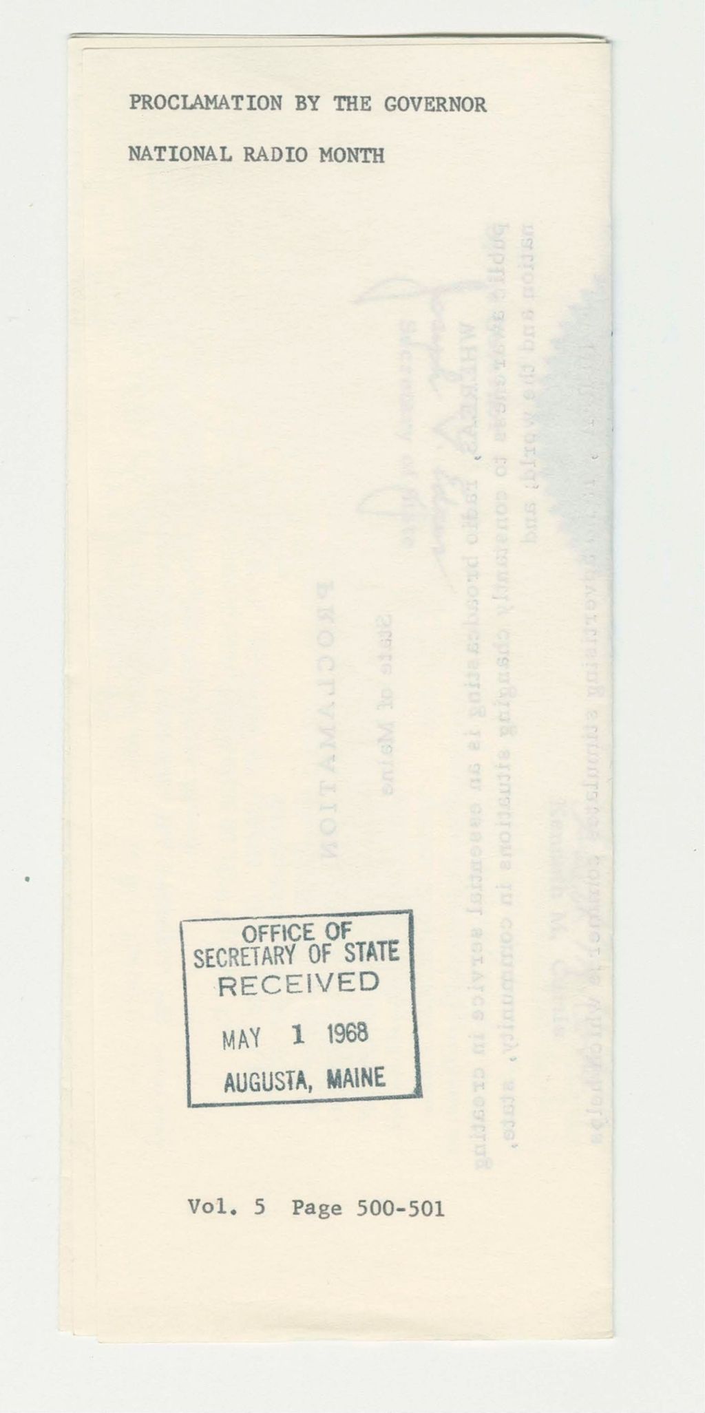 Miniature of National Radio Month Proclamation