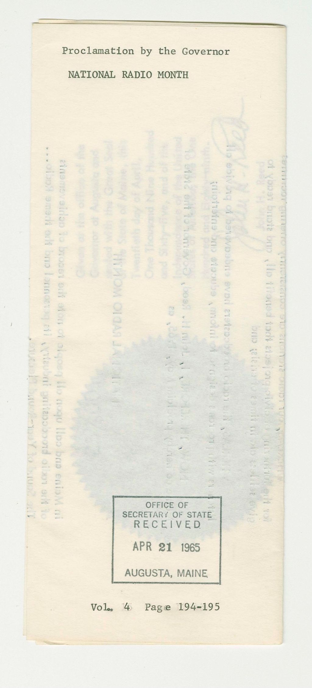 Miniature of National Radio Month Proclamation