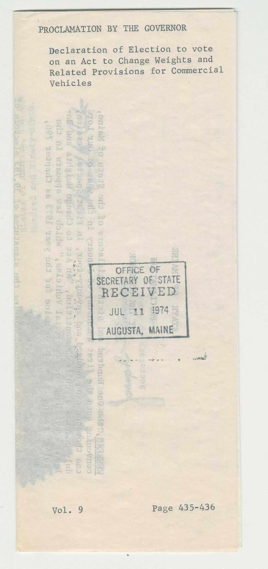 Miniature of Declaration of Election to vote on an Act to Change Weights and Related Provisions for Commercial Vehicles