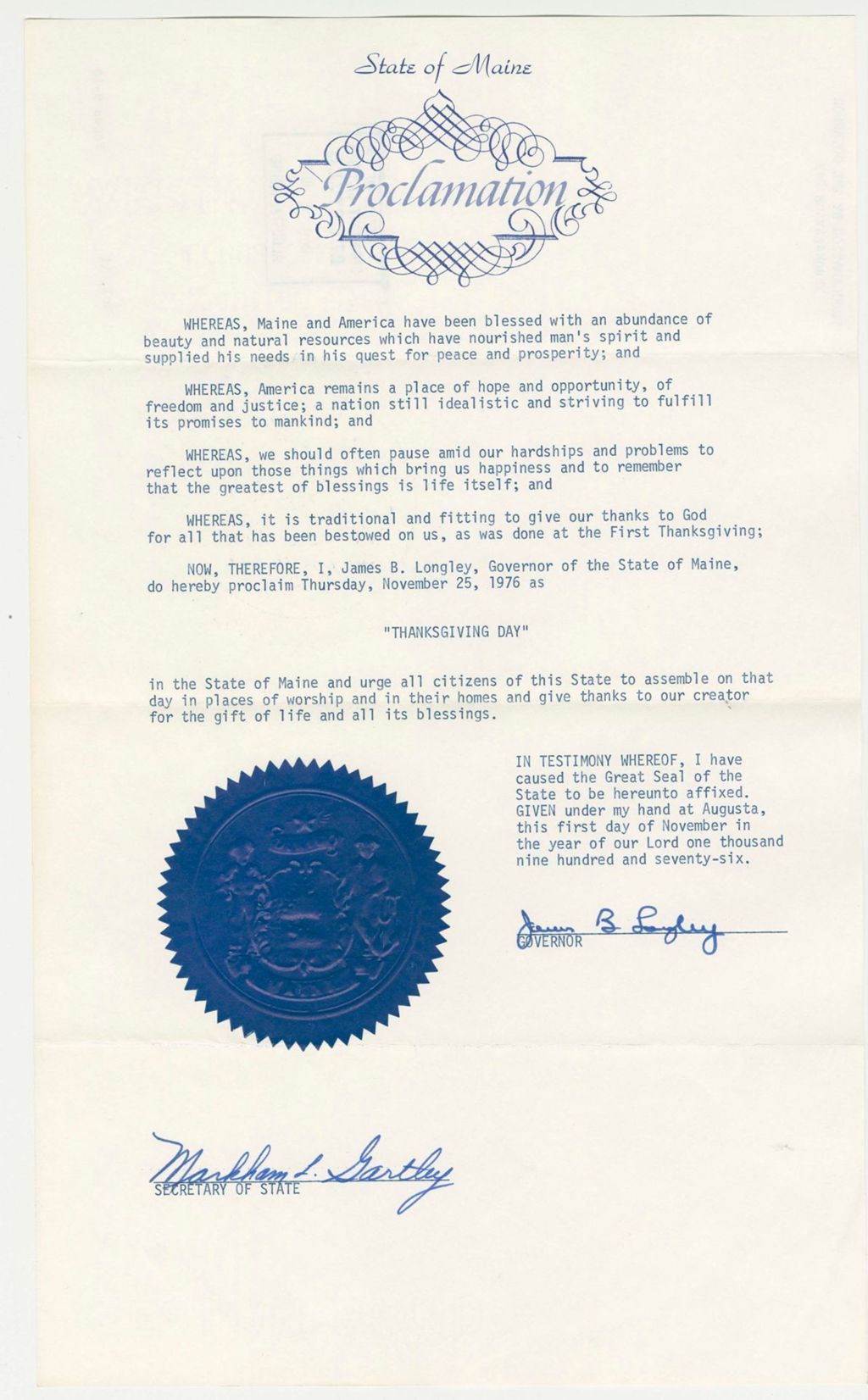 Miniature of Thanksgiving Day Proclamation