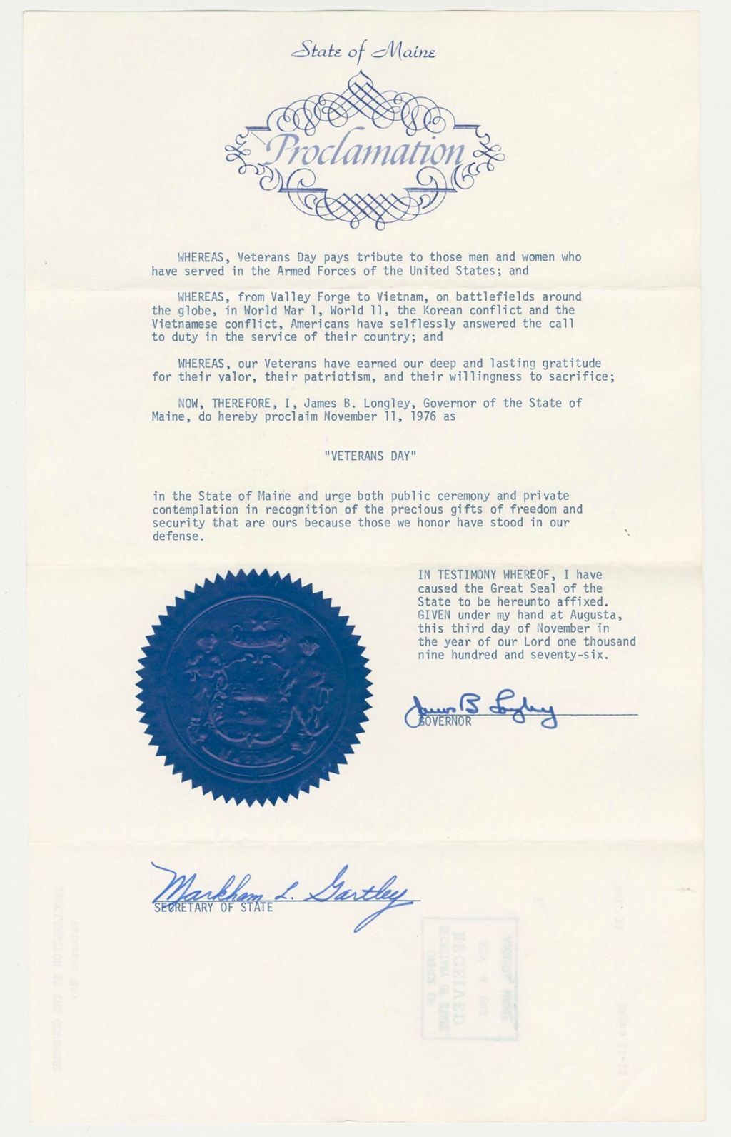 Miniature of Veterans Day Proclamation