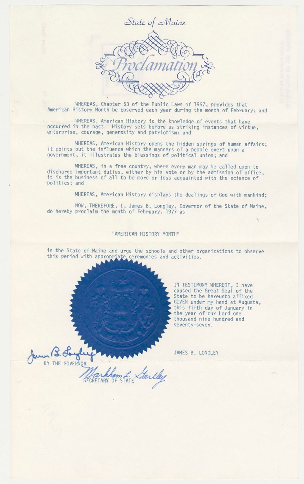 Miniature of American History Month Proclamation